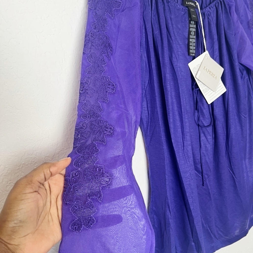LA PERLA Lace-Trim Blouse In Purple - Picture 4 of 9